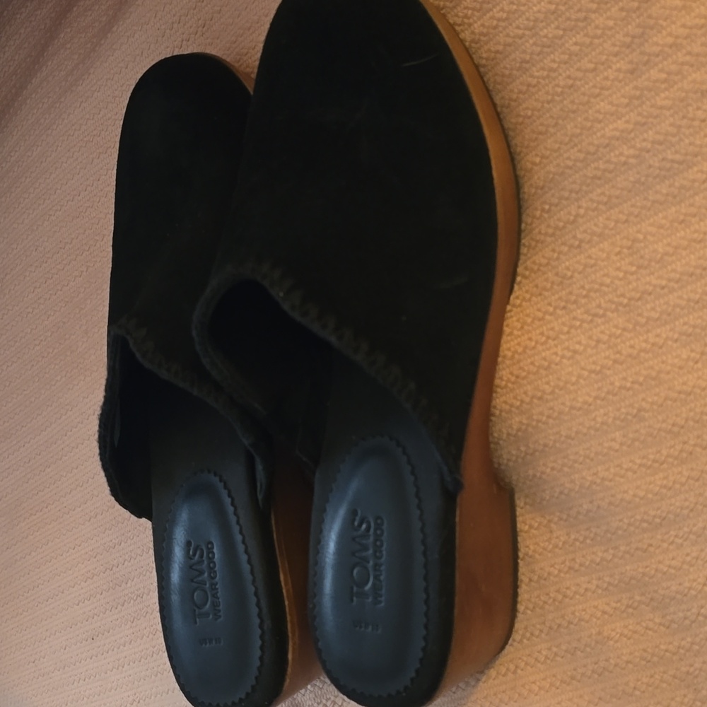 TOMS Black Suede Slip-On Clogs
